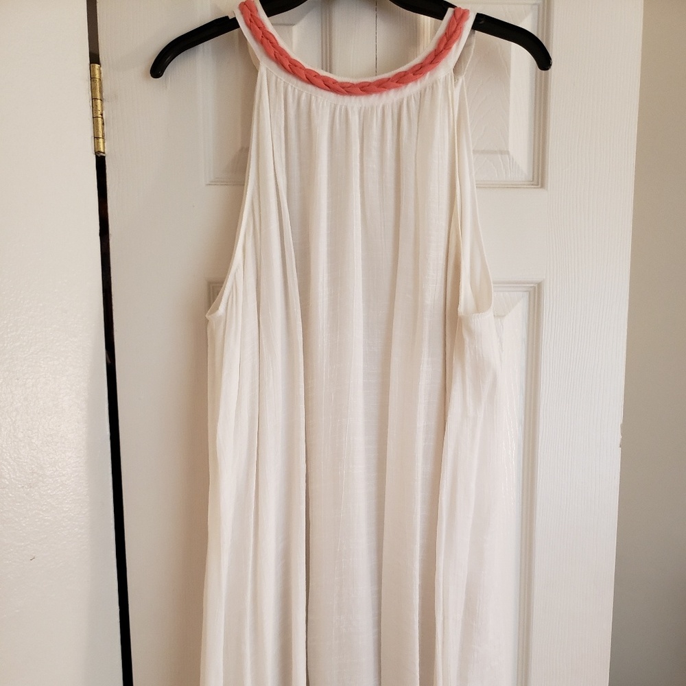 White with Peach braid around collar